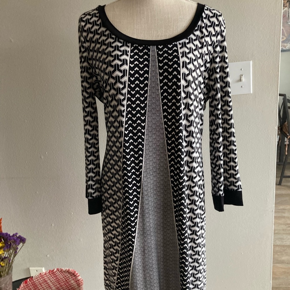 Calvin Klein Black and White Long Sleeve Dress